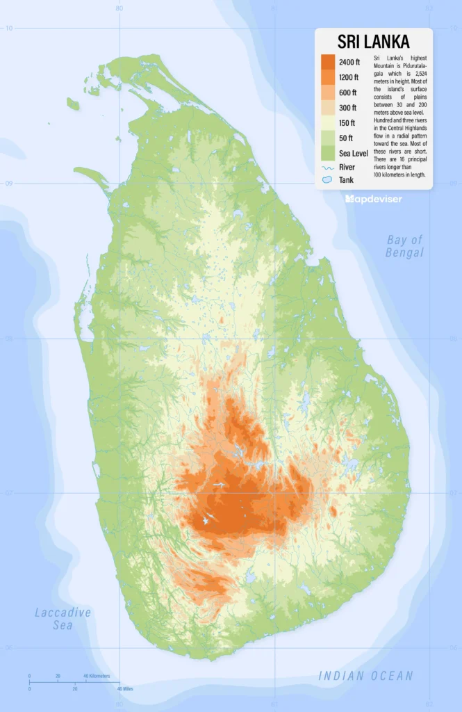 High-detail elevation map of Sri Lanka